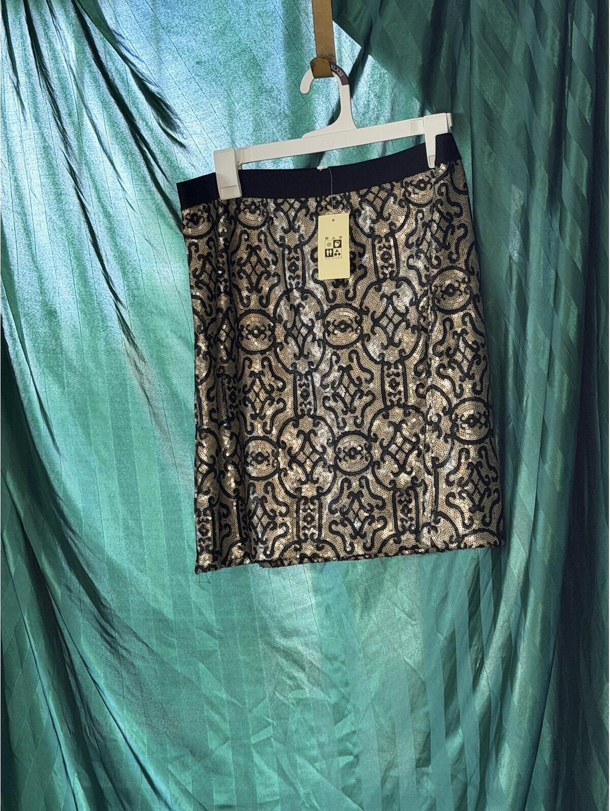 Max Studio Sequin Embellished Black And Gold Skirt - Size L